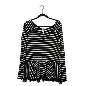 We The Free Free People Striped V Neck Boho Loose Fit Long Sleeve Blouse Small